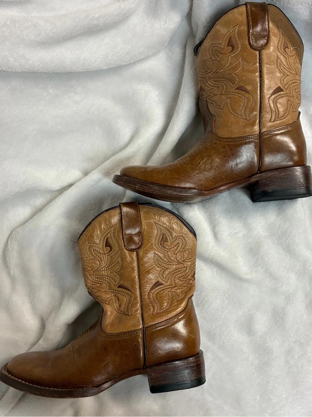 Tanner Mark 4592 Youth Size 2 Genuine Leather Western Cowboy Boots Brown Tan